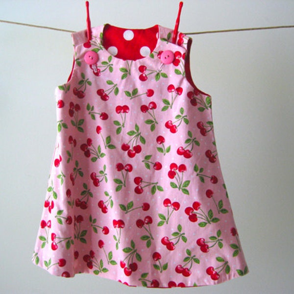 Hand Made - Toddler - Baby - Girl - 18 Months - Jumper Dress - Reversible - Red Cherries and Polka-Dots  -  Ready 2 Ship