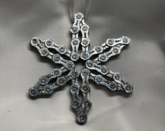 UpCYCLEd bike chain Glittery Snowflake Ornament