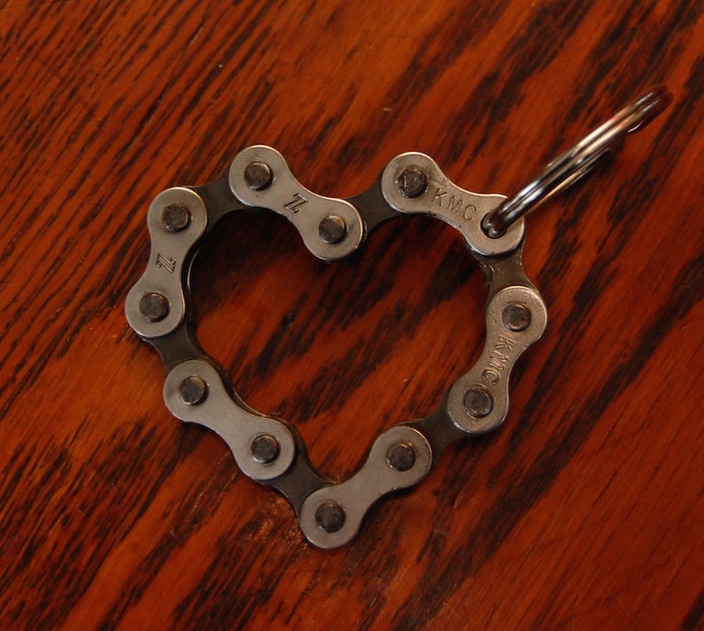 Upcycled Bike Chain Heart Keychain Etsy