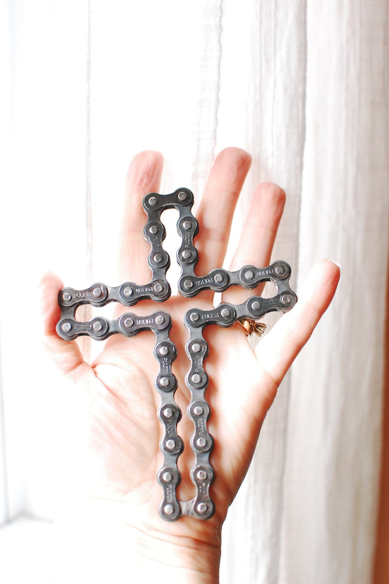 UpCYCLEd bike chain: Cross Sculpture Desk/wall art image 2