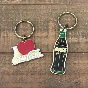 Coca-Cola Keychains, Set of Two, 1985, Coca-Cola Bottle, I Heart Coca-Cola, Coca-Cola Collectible, Soda Pop, Coke Collector, Vintage Coke