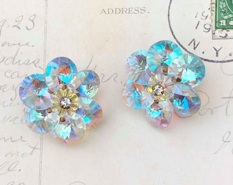 Blue Clip-on Earrings, Vintage Beaded Earrings, Vintage Earrings, Something Blue, Bridal Earrings, Offbeat Bride, Floral Earrings