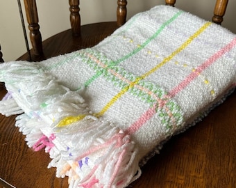 Rainbow Blanket, Vintage Blanket, Vintage Blanket, Rainbow Decor, Retro Blanket, Plaid Blanket, Rainbow Plaid, Fringe, Rainbow Blanket