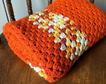 Vintage Afghan Blanket, Vintage Blanket, Vintage Afghan, Mid Century Afghan, Retro Afghan, Handmade Afghan, Orange, Yellow