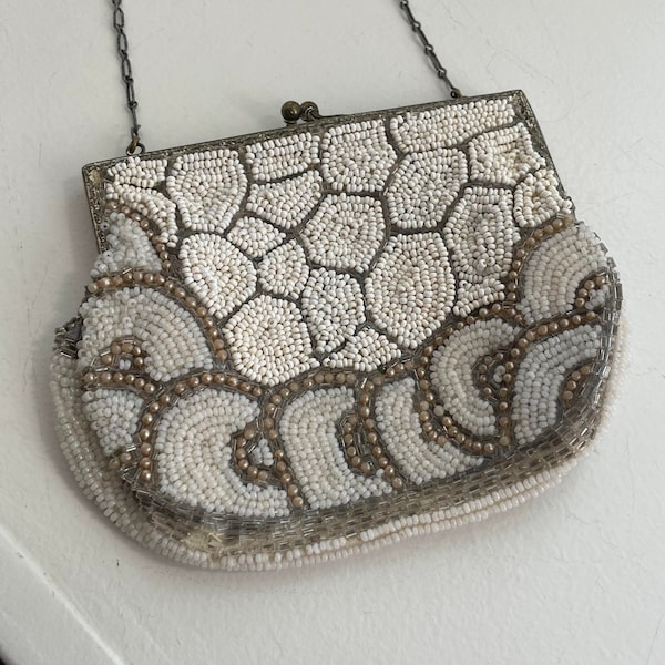 Vintage Beaded Purse, Vintage Purse, Bead Purse, Beaded Purse, Bubble Purse, Vintage Handbag, White Purse, Bridal Purse, Regale