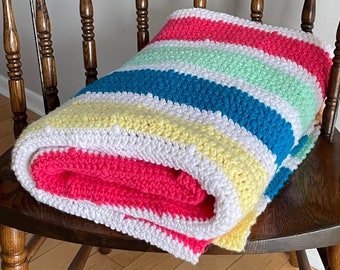 Rainbow Afghan Blanket, Vintage Blanket, Vintage Afghan, Mid Century Afghan, Retro Afghan, Handmade Afghan, Rainbow Afghan, Rainbow Blanket