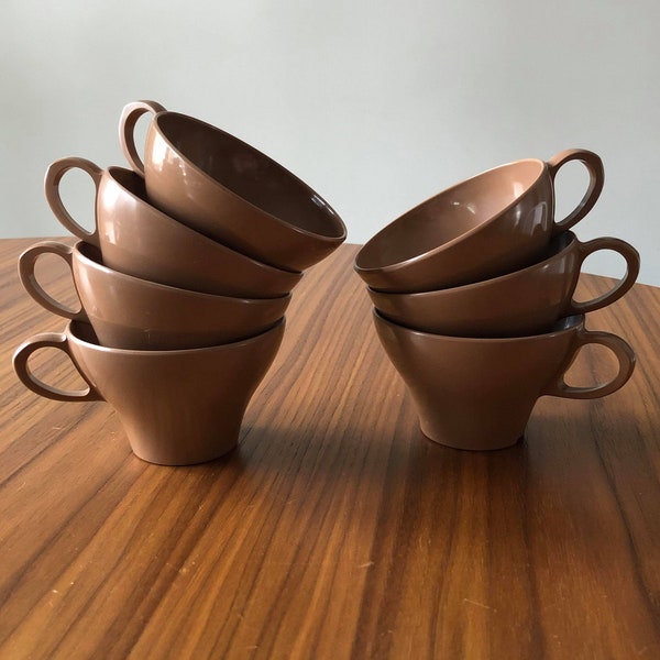 MCM Brown Melmac Cups, Set of 7, Texas Ware, 1950s Melamine, Mid Century Kitchen, Brown Cups, Brown Melmac Cups, Texas Ware Cups, Retro