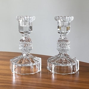 Glass Candle Holder Set, Vintage Candlestick Holders, Glass Candle Holder Set, Crystal Candle Holders