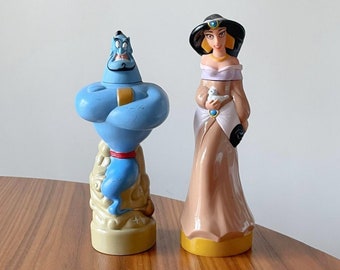 Vintage Jasmine and Genie Bath Bottles, Set of Two, Aladdin, 1990s, Vintage Disney, Walt Disney, 90s Bubble Bath