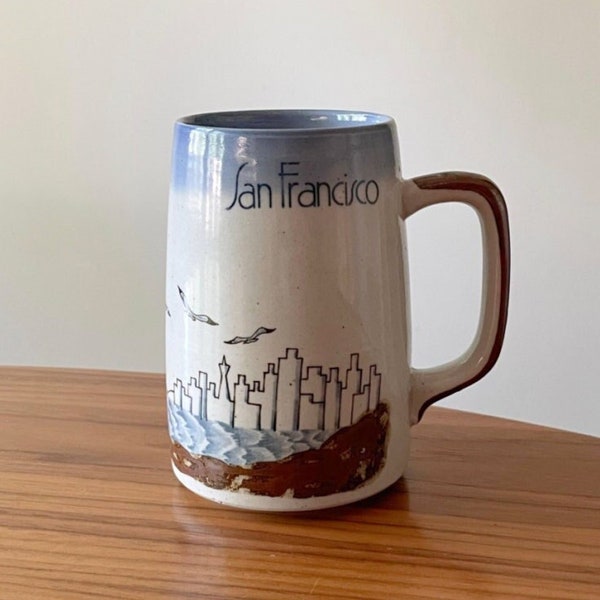 MICO San Francisco Coffee Mug, Brown, Blue and White, MICO, Vintage Coffee Mug, San Francisco Bridge, Vintage San Fran