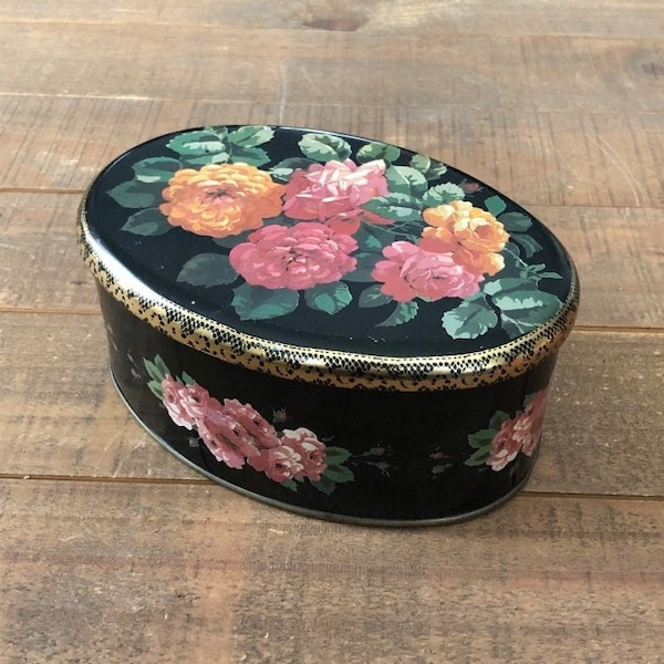 1960s Tin, Meister Tin, Made in Brazil, Embossed, Floral, Oval, Midcentury, Oval Tin, 1950s Kitchen