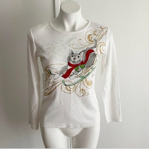 Ugly Christmas Shirt, Size Petite Small, Holiday Shirt, Cat Shirt, Holiday Shirt, Christmas, Tacky Christmas Shirt, Cats
