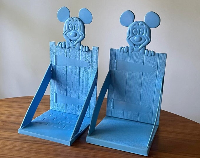 Vintage Mickey Mouse Bookends, 1975, Children's Book Storage, Blue ...