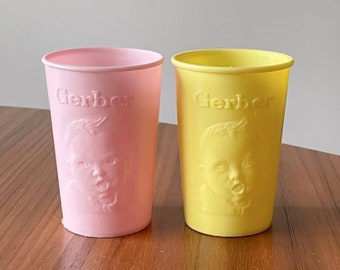 Vintage Gerber Baby Drinking Cups, Vintage Pink Gerber Cup, Vintage Yellow Gerber Cup, Baby Cups, Vintage Gerber, Gerber Baby