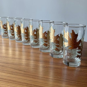 Vintage Libbey Oak Tree Glasses, Set of Eight, Mid Century, Libbey Glasses, Gold, Eight Libbey, Amber Libbey Glasses, Autumn Tree, Golf Leaf