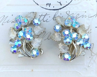 Vintage BSK Enamel Metal with Crystals Leaf Clips For Earrings Shoe or Scarf