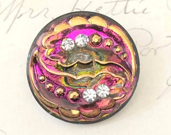 Iridescent Czech Glass Button, Iridescent Finish