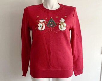 Ugly Christmas Sweater, Size M, Holiday Sweater, Snowman, Holiday Cardigan, Christmas, Tacky Christmas Sweater