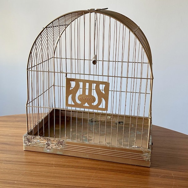 Vintage Metal/Wirework Bird Cage, HENDRYX, Decorative Birdcage, Vintage Gold Birdcage, Bird Decor, Birdcage Decor, French Farmhouse