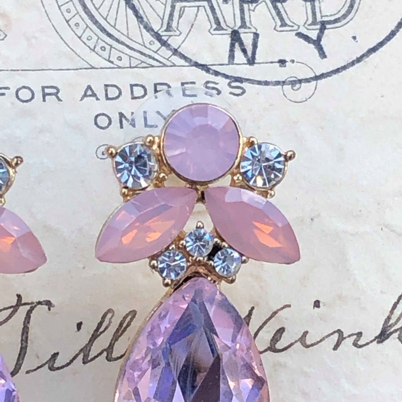 Pink Floral Earrings Pink Bridal Earrings Flower Drop Earrings Pink Earrings Pale Pink Earrings Pink Rhinestone Post Earrings