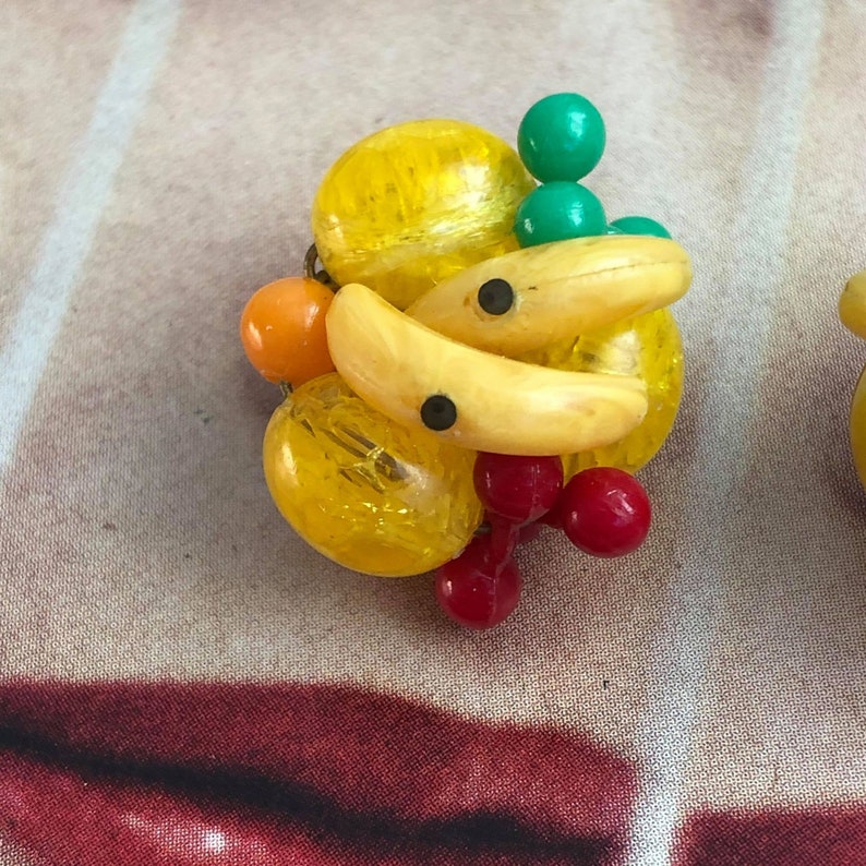 Vintage Fruit Earrings Vintage Beaded Earrings Fruit Salad Clip-on Earrings West Germany