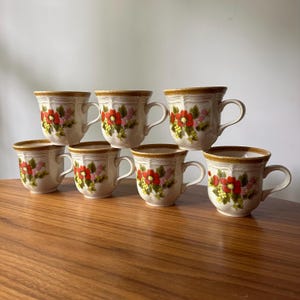 Mid Century MIKASA Garden Club: A Basket of Wildflowers, Coffee Mugs, Set of Seven, Bright Floral, Discontinued