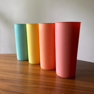 Vintage Tupperware Cups, Set of Four, Vintage Tupperware, Tupperware Tumblers, Vintage Cups, Rainbow Cups, Tupperware, Plastic Cup, #115