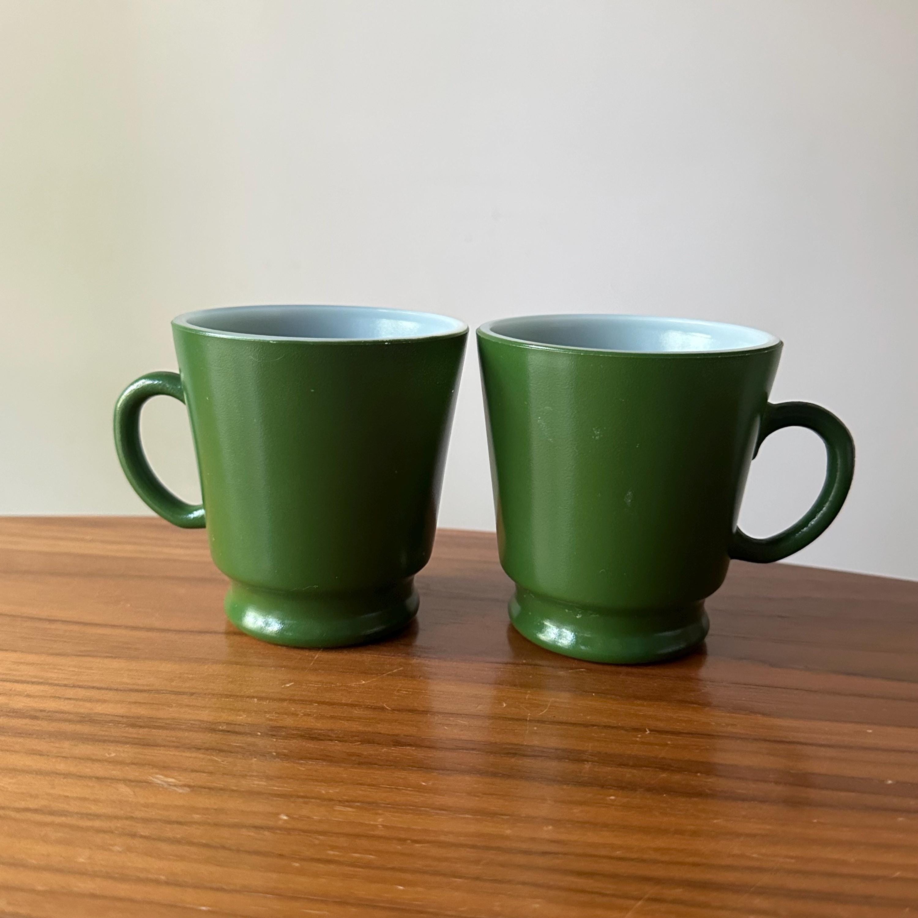 Vintage Green Anchor Hocking Fire King Mugs: Milk Glass, Set of