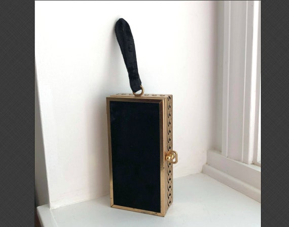Black Velour Box Purse, Black Velvet Box Purse, Vi