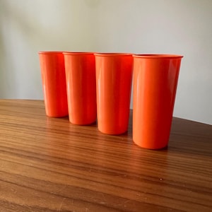Vintage Tupperware Cups, Set of Four, Vintage Tupperware, Tupperware Tumblers, Vintage Cups, Orange Cups, Tupperware, Plastic Cup, 117