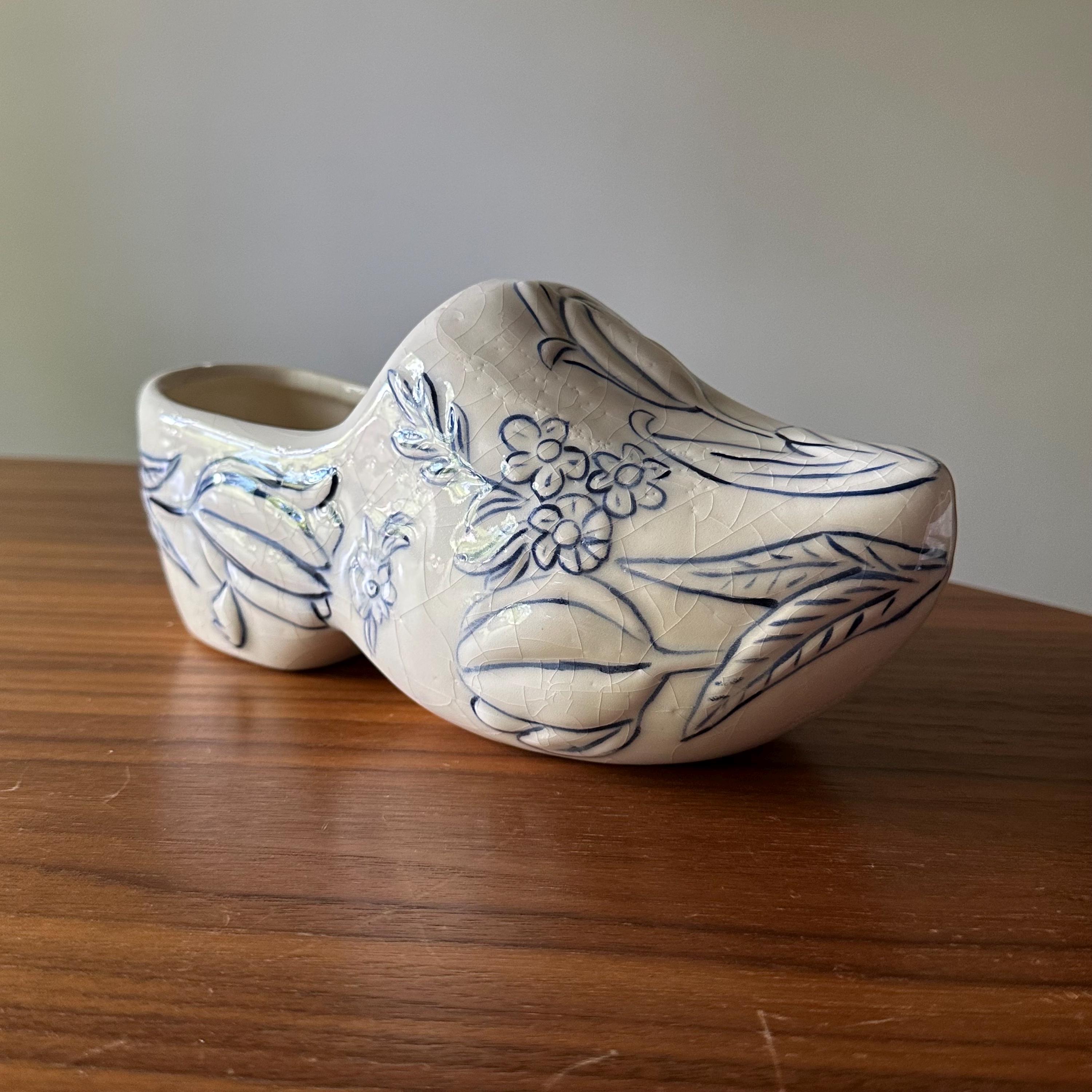 Ceramic “Wooden” Shoe Planter, Blue and White, Holland Delft Style, Wooden Shoe, Tulip Planter, Holland