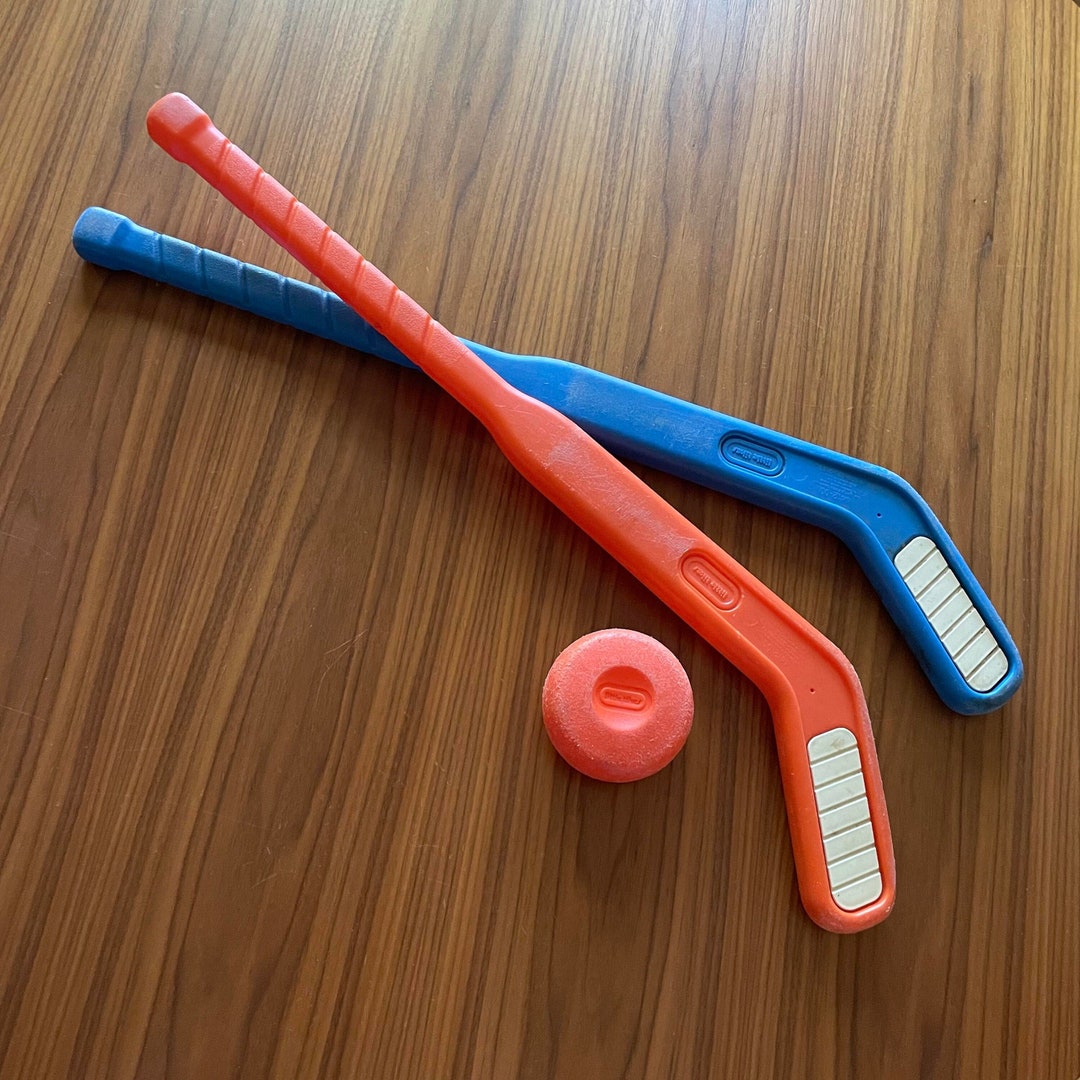 Vintage Little Tikes Toy Hockey Sticks and Puck Set Orange and Blue