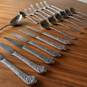 Vintage Flatware Set, SCC Stainless Japan, Floral Handles Stainless Steel: 20 Piece Set, Fragonard, Rose Silverware, Floral Silverware