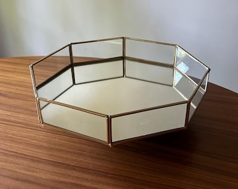 Vintage Pedestal Mirror Tray, Gold Tone Filigree, Vintage Mirror, Geometrkc Mirror, Mirror Tray, Vintage Mirror Tray