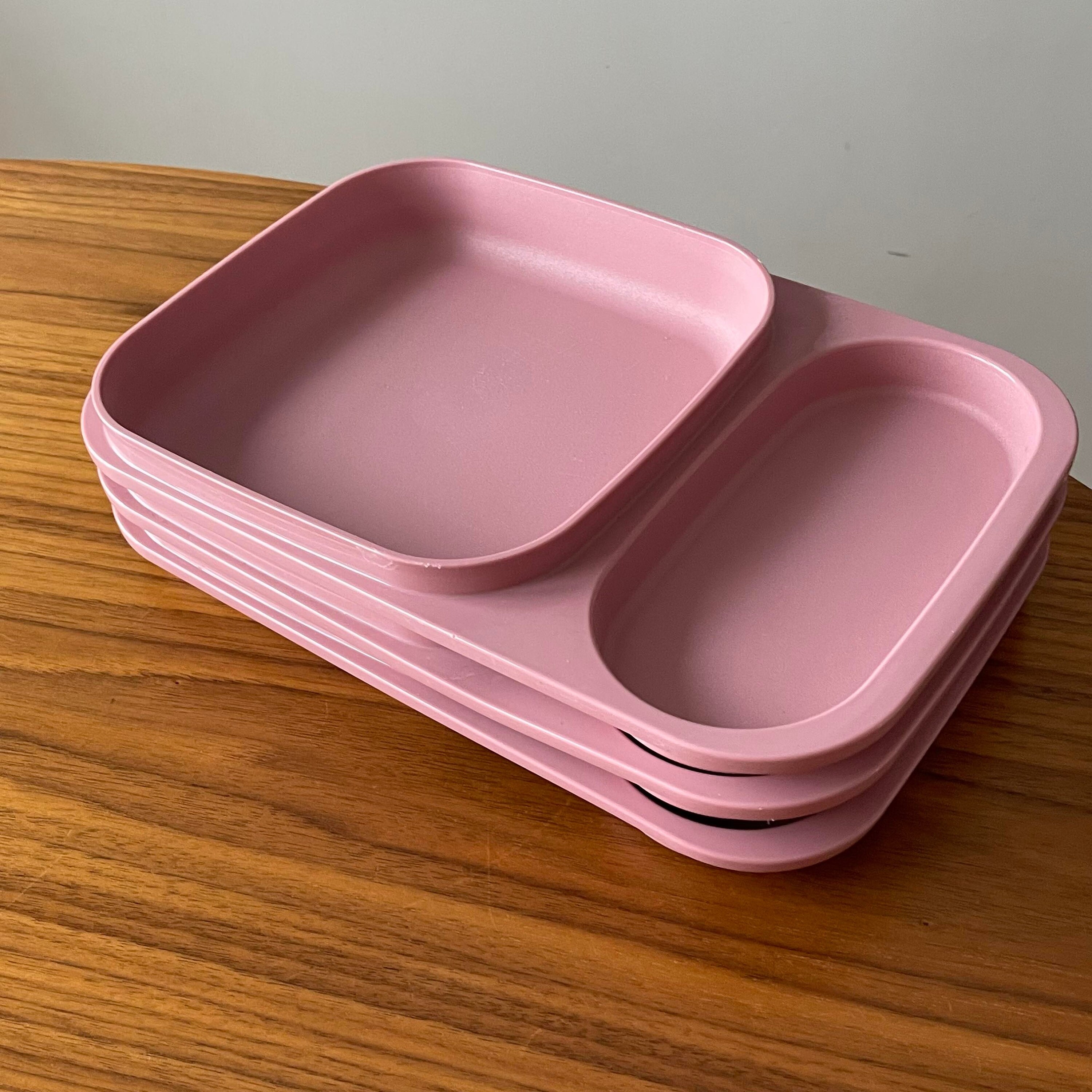 Tupperware Trays, Set of Three, Pink, 1837, Vintage Trays, Plastic