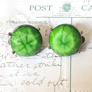 Green "Swirl" Clip-on Earrings, Tie Dye Earrings, Green Earrings, Green Ombre Earrings, Vintage Earrings, Vintage Green Earrings, Green