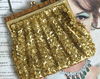 Gold Beaded Sequin Purse, Vintage Beaded Purse, Vintage Purse, Gold Beaded, Vintage Handbag, Vintage Purse