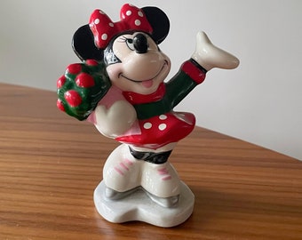 Vintage Minnie Mouse Figurine, Vintage Walt Disney Productions Minnie Figurine, Disney Japan 1980s, Min, On Ice