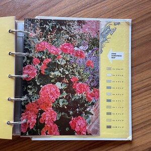 May include: A close-up image of a vibrant pink flower cluster with green leaves. The image is from a gardening book with a map of plant hardiness zones in the United States.