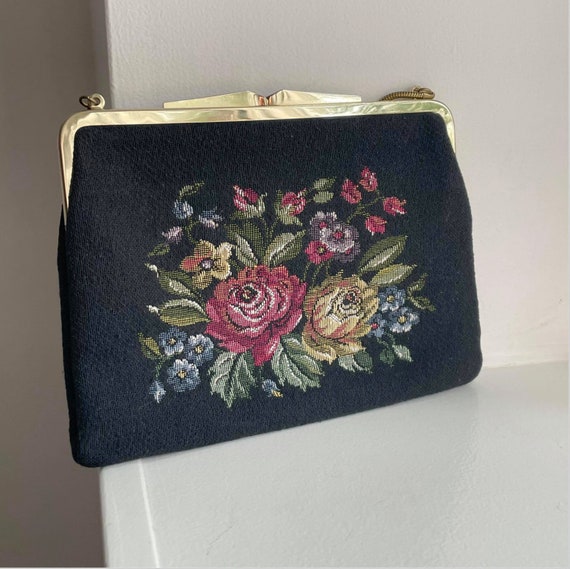 Vintage Floral Tapestry Purse, Made in West Germany, Flower Purse