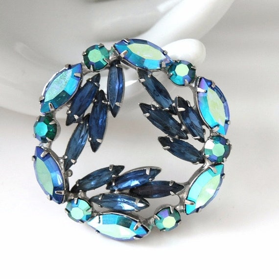 Weiss Brooch, Vintage Weiss Wreath Brooch, Blue A… - image 1