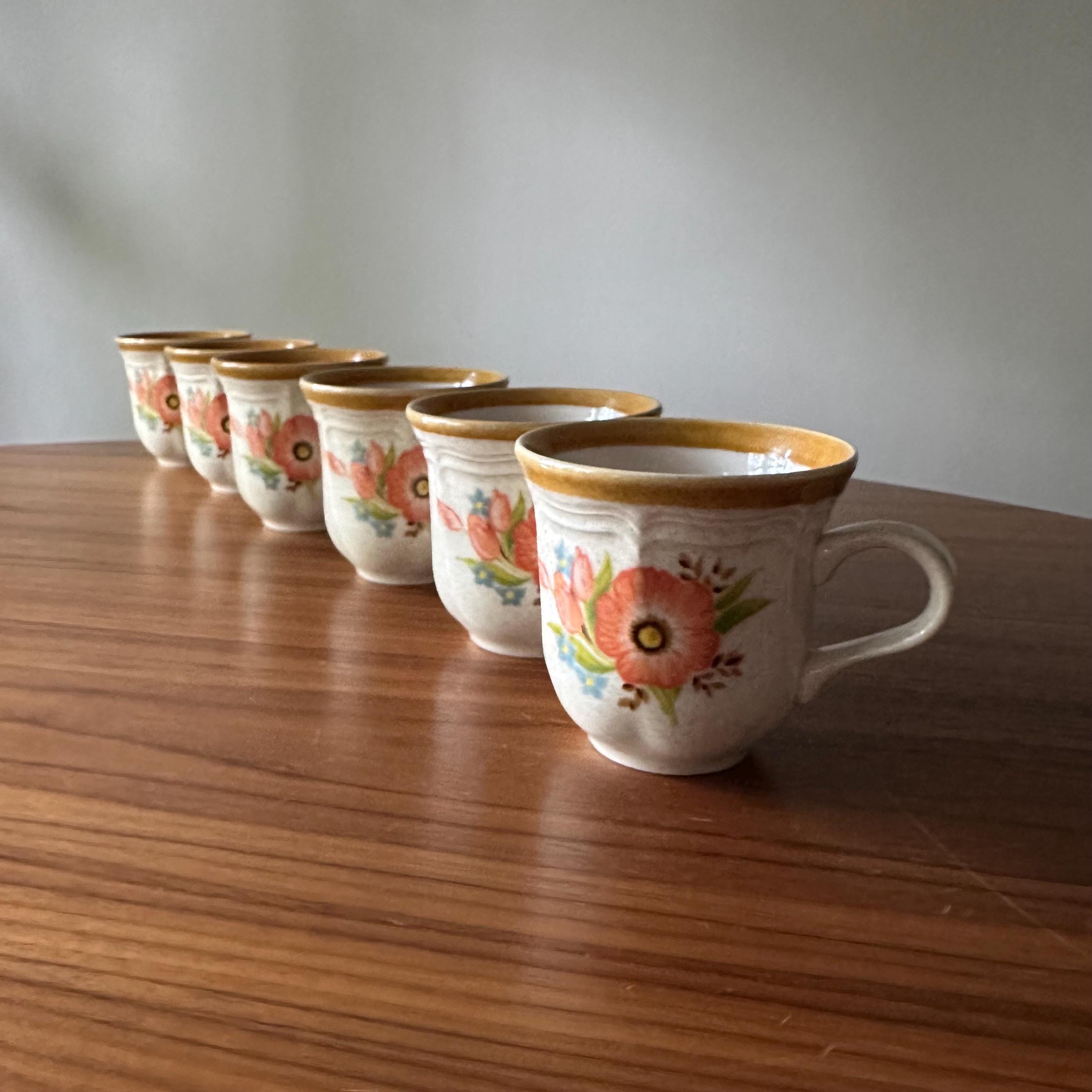 Mid Century MIKASA Garden Club: Peach Petals, Coffee Mugs, Set of