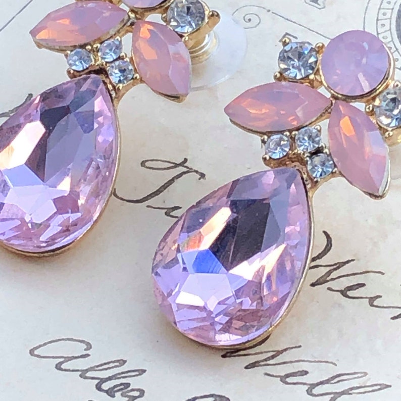 Pink Floral Earrings Pink Bridal Earrings Flower Drop Earrings Pink Earrings Pale Pink Earrings Pink Rhinestone Post Earrings