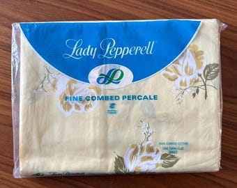 Vintage Lady Peperell Twin Flat Sheet, New in Original Packaging: Yellow Florals