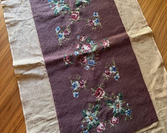 Floral Needlepoint, COMPLETE: Large Bench Size, Vintage Flowers, Tulip Needlepoint