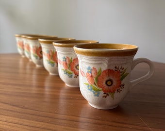 Mid Century MIKASA Garden Club: Peach Petals, Coffee Mugs, Set of