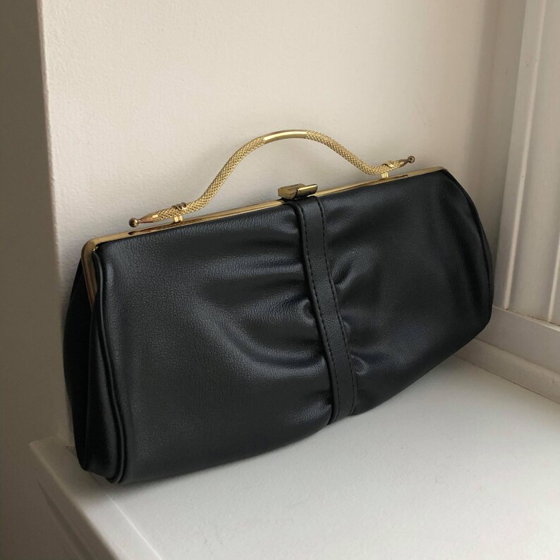 Sleek Black Purse Vintage Purse Vintage Fashion Funky Purse Vintage Black Purse Black Eclectic Clutch