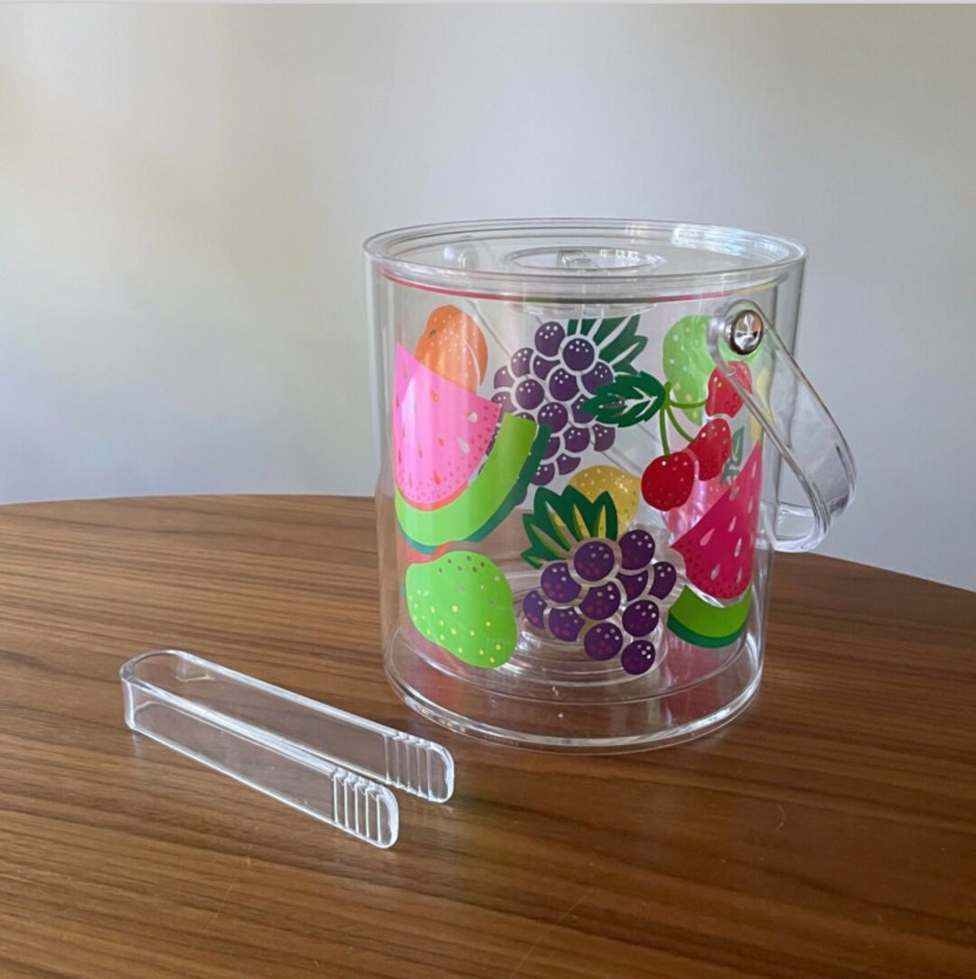 Vintage Plastic Fruit Ice Bucket and Tongs, 1992 Dayton Hudson
