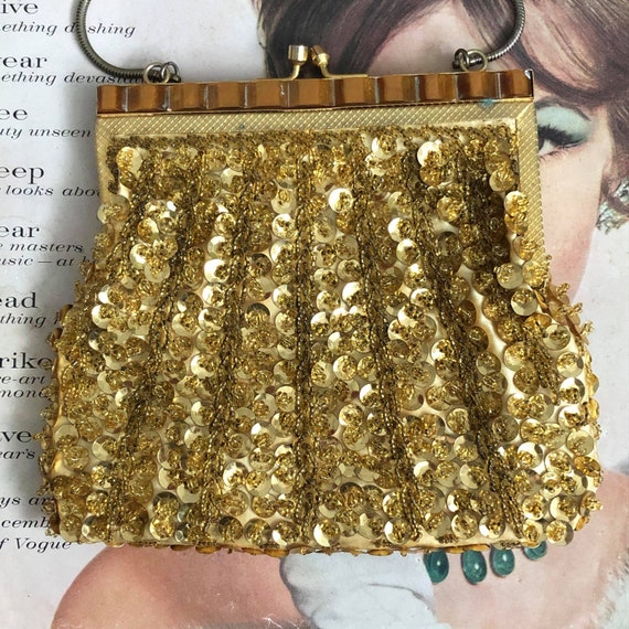 Gold Beaded Sequin Purse, Vintage Beaded Purse, V… - image 2