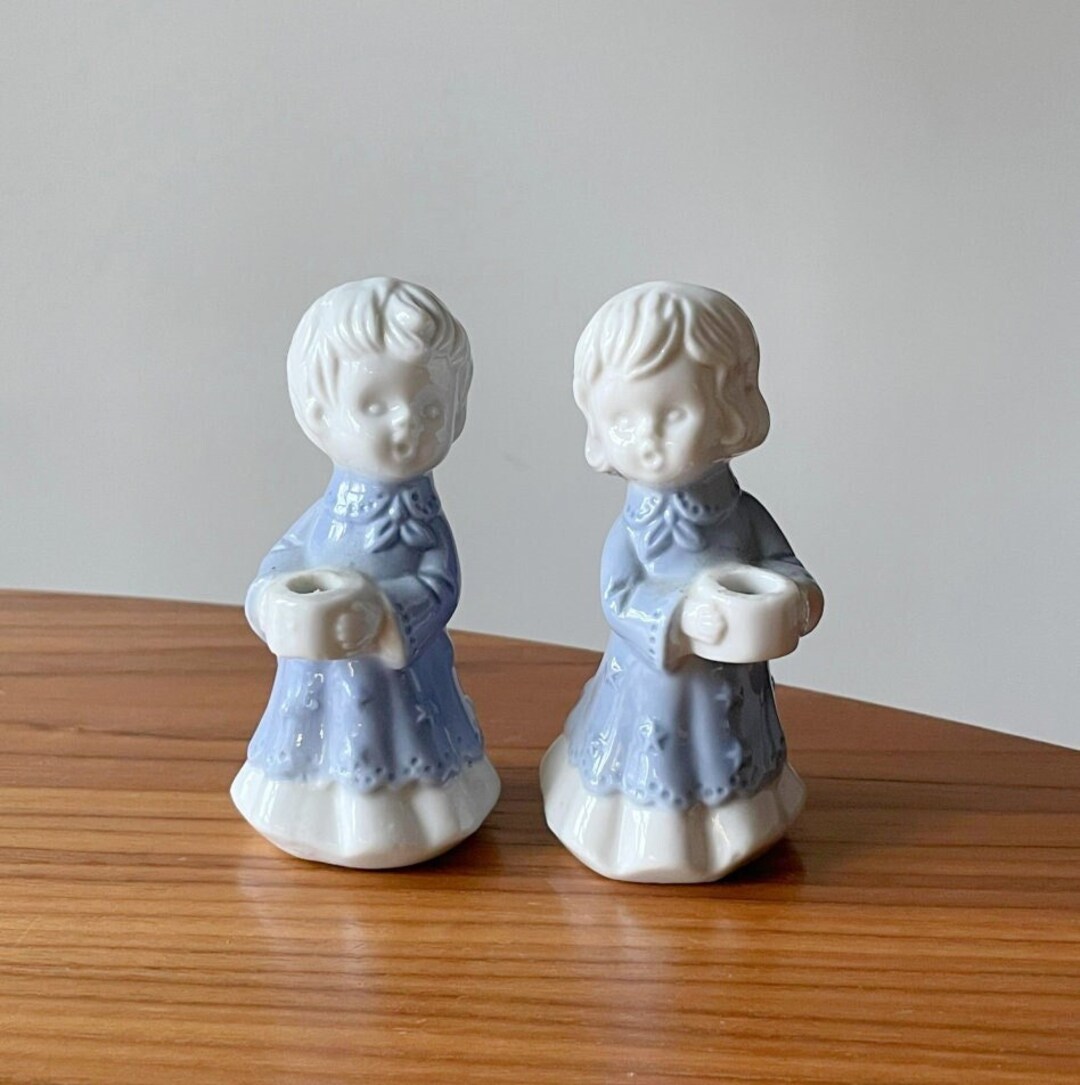Ceramic Christmas Candlestick Holders Set of Two Angel Etsy
